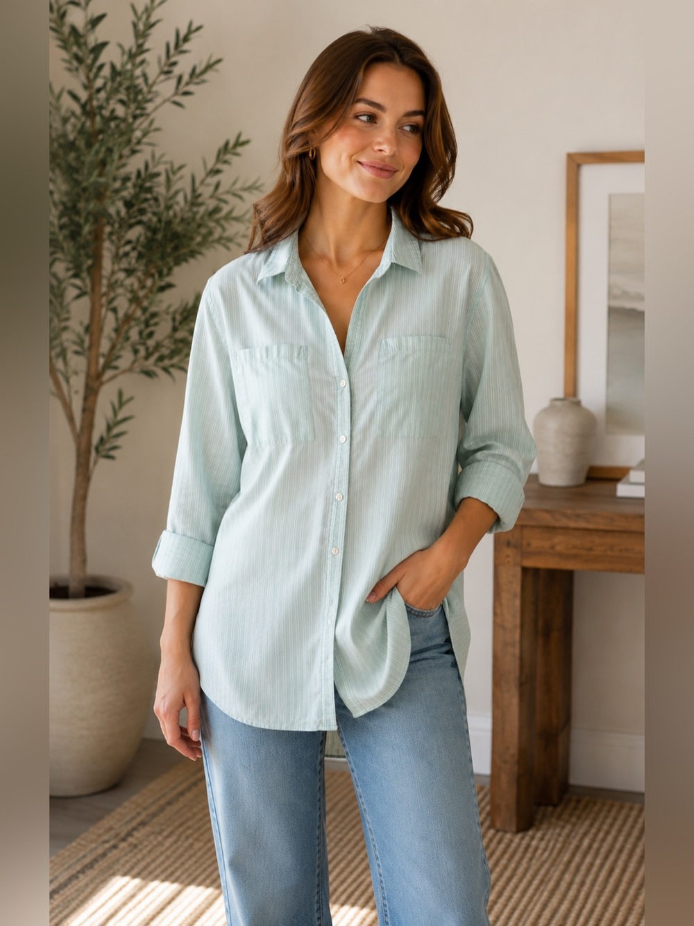 Patagonia Mint Green Striped Button-Up Shirt